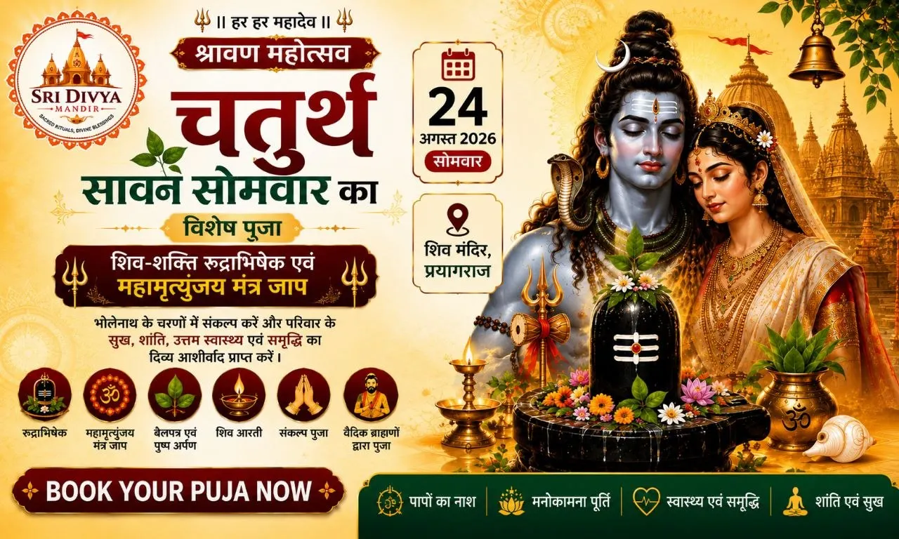 चतुर्थ सावन सोमवार विशेष पूजा 2026: शिव-शक्ति रुद्राभिषेक एवं महामृत्युंजय जाप